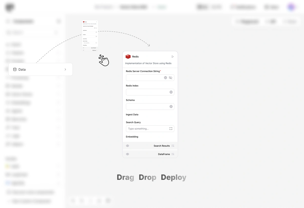 Drag-and-drop deployment interface showing visual workflow and one-click deployment