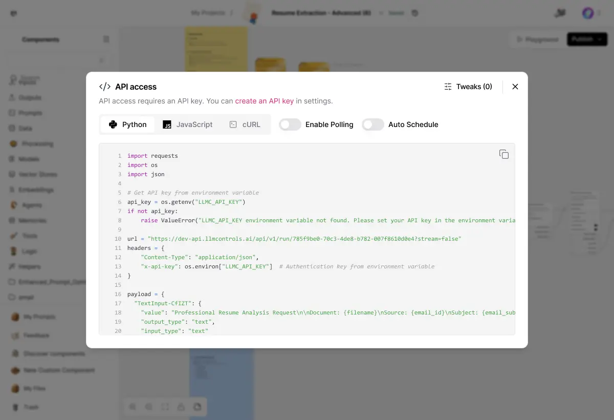 Dynamic API generation interface showing automated API creation and configuration