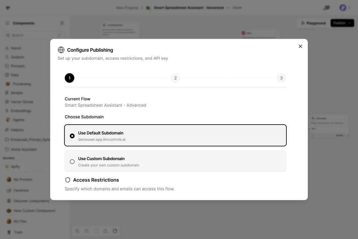 Hosted app deployment interface showing deployment configuration and deployment status