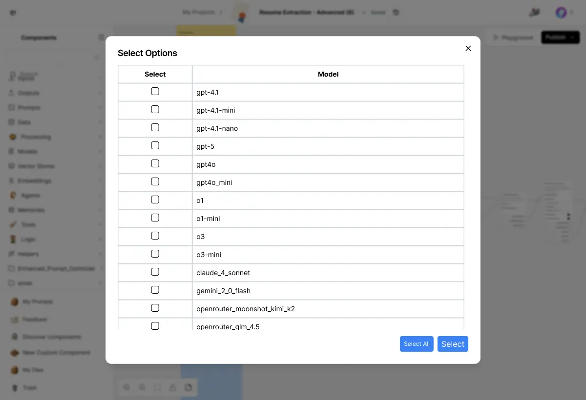 Model flexibility interface showing selection and switching between different AI models